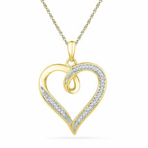 10k Yellow Gold Round Diamond Heart Fashion Pendant 1/10 Ctw - £257.04 GBP