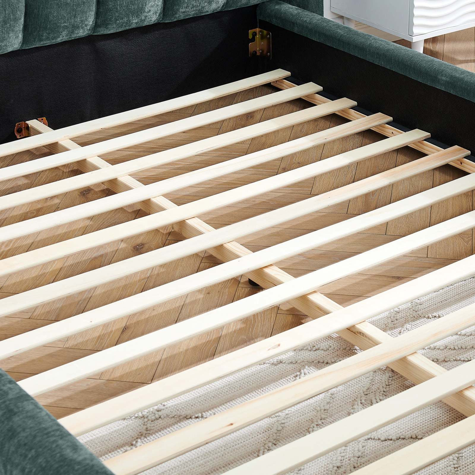 Modern Queen Upholstered Bed Frame, Chenille Blue-Green Headboard Item image 6