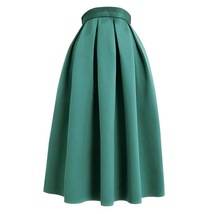 Emerald Green A-line Midi Skirt Outfit Women Custom Plus Size Pleated Skirt