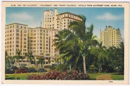Florida Postcard Miami Hotels From Payfront Park McAllister Columbus Colonial - £1.69 GBP