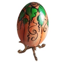 2.5&quot; Wooden Pumpkin Egg Hand Painted Orange - £13.24 GBP