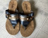 Clarks Womens 8 Foam Cork Wedge Thong Sandals Blue Metallic Gold O Ring ... - $26.82