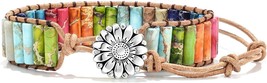 7 Chakra Bracelets for Women with Real Leather Wrap Healing Bead Bracele... - $35.10