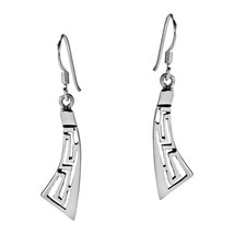 Greek Key Curvy Sterling Silver Dangle Earrings - £17.44 GBP