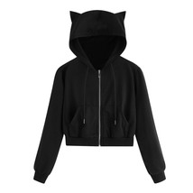 Harajuku Zip Up Cropped Hoodies Trauit Sweatshirts For Teen Girls Kawaii Cat Ear - £55.02 GBP