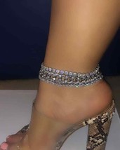 Anklet 10Ct Baguette Simulated Diamond Cuban Chain 925 Silver Gold Plated - €255,87 EUR