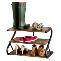 Modern Industrial Metal Wood 3-Tier Shoe Rack - Holds up to 9 Pair of Shoes - £100.27 GBP