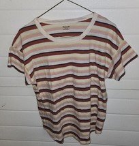 Womens Madewell Medium Stripe Multi Color Short Sleeve Shirt top - £9.43 GBP