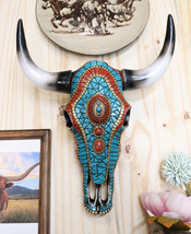 Southwest Steer Cow Skull With Turquoise Gold And Red Teardrop Gems Wall Decor - £31.96 GBP