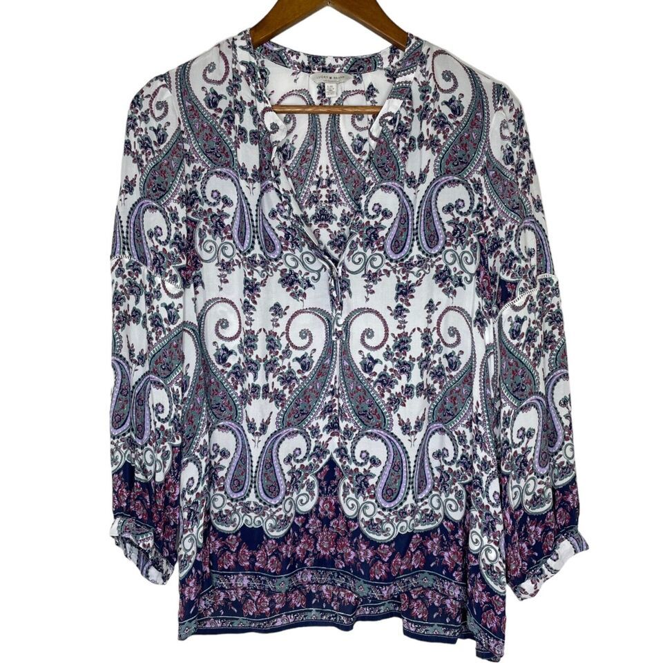Lucky Brand Paisley Print Long Sleeve Blouse Shirt Size Large Women’s - $16.00