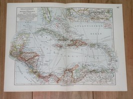 1912 ANTIQUE MAP OF WEST INDIES CARIBBEAN FLORIDA PUERTO RICO COSTA RICA... - $26.42