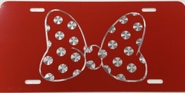 Red Polka Dot Bow License Plate Engraved Diamond Etched Metal Car Tag Gift - £17.14 GBP