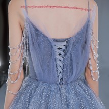 Dusty Blue Maxi Dress GOWNS Deep-V neckline Sleeveless Tulle Wedding Dresses image 7