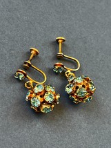 Vintage Aqua Blue Rhinestone Ball Goldtone Screwback Earrings – 1 x 0.5 inches – - £11.18 GBP