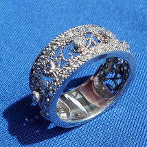 Sterling Silver DESIGNER White CZ Filigree Wedding Band Bridal Ring Size... - €109,42 EUR