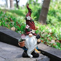 Outdoor Garden Gnome Statue Resin Gnome Figurine with Solar Led Lights Outside D - £45.03 GBP