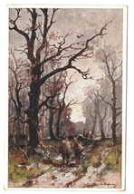 Adolf Kaufmann Winter Wooded Landscape Travelers on a Path BKWI 764 3 Postcard - $5.99