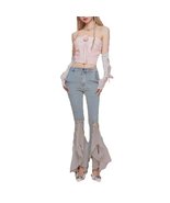 High-Waisted Women&#39;s Split Jeans - Elegant Spring/Fall Fashion - £62.82 GBP