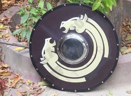 Medieval Viking Shield Wood &amp; Steel Knights Battle Ready Norse Black LAR... - £129.75 GBP