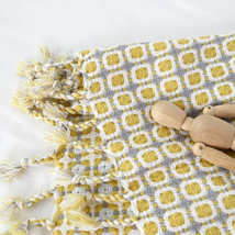 Yellow Grid Knitted Blanket Throw Hotel Bedspread Sofa Towel Model Room ... - £32.95 GBP+