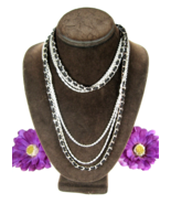 Vintage Necklace TRIPLE STRAND Silvertone Chain &amp; Black Cording 38&quot; Long... - $328.21 MXN