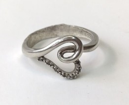 Vtg Ring Marked Sun 925 Sterling Silver Size 9 Real Diamond Heart Jewelry - £28.41 GBP
