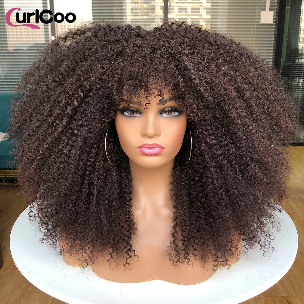 Curly Wigs For Black Women Afro Kinky Curly Wig with Bangs Bouncy Fluf - £31.66 GBP+