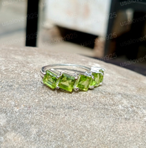 Peridot Women Silver Ring Gift For Women Sterling Silver Cushion Stone Ring - £48.37 GBP