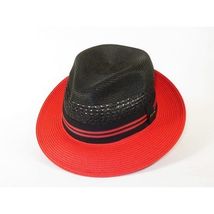 Men's Bruno Capelo Hollywood 2-Tone Straw Style Fedora Hat HW795 Black/Red image 2