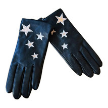 AQUA Gloves Black Genuine Leather Lined Embroidered Stars Designer NWT - $24.95