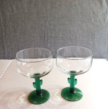 Libby Margarita Glasses Green Cactus Stem 12oz. 6 1/2” Tall Set Of 2 - £9.02 GBP