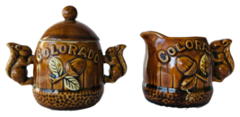 Colorado Sugar Bowl with Lid &amp; Creamer Squirrel Handles Acorns Vintage Japan - £17.49 GBP