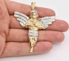 Praying Angel Charm Pendant Simulated Diamond 14K Two-Tone Gold Plated Silver - £135.42 GBP