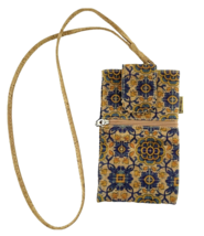 ACorticeira Cork Purse Hand Strap Beige Blue Mosaic Floral Portugal - £19.20 GBP