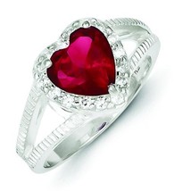 Sterling Silver Red CZ Heart Ring - £44.74 GBP