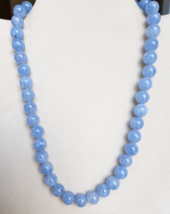925 Sterling Silver Sky Blue Quartz Beaded Necklace 18 Inches Long 10mm - £17.65 GBP
