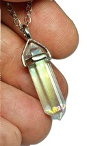 Rainbow Aura Quartz Necklace Pendant Crystal Double Point Chain AB Angel Aura - £6.00 GBP