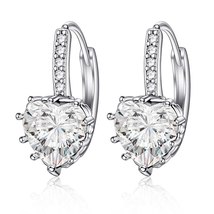 Tiny Trendy  Heart Crystal Cubic Zirconia Round Earrings  Designer Weddi... - £6.41 GBP