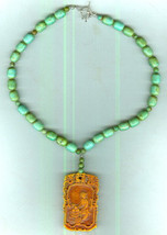 Carved &quot;Cinnabar&quot; Pendant and Turquoise round and barrel Turquoise beads - £62.90 GBP