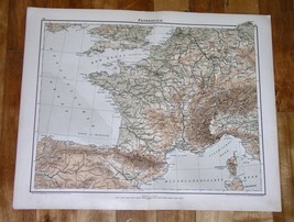 1906 Original Antique Physical Map Of France / Belgium - £14.15 GBP