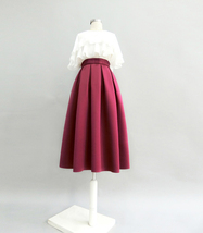 Wine Red Midi Party Skirt Women A-line Plus Size Polyester Pleated Midi Skirt image 4