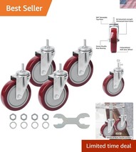 Set of 4 Heavy Duty 5 Inch Threaded Stem Casters - Anti-Wear Polyurethan... - $924.75 MXN