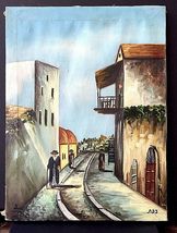 Judaica Scene Ancient Israeli City Safed Oil On Canvas Painting Signed by Artist - £223.81 GBP