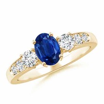 ANGARA Three Stone Blue Sapphire and Diamond Ring with Accents - £2,080.46 GBP