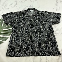 HWY 1 Mens Vintage Y2k Flame Print Button Up Shirt Size XL Tall Black Gray Fire - $28.70