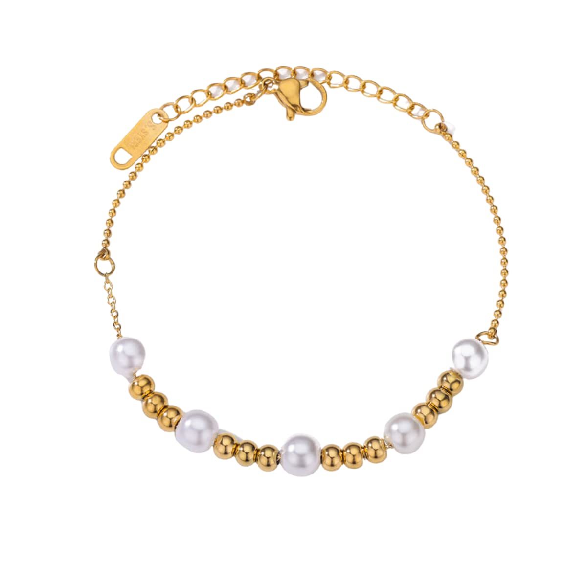 Fashion Bead Pearl Bracelets For Women Stainless Steel Gold Color Bead Chain Bra - $28.00