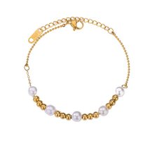 Fashion Bead Pearl Bracelets For Women Stainless Steel Gold Color Bead C... - £21.96 GBP