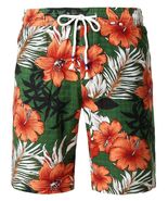 JOGAL Men&#39;s Flower Flat Front Casual Aloha Hawaiian Shorts Green Size M - $134.27 MXN