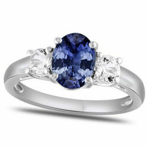 ValentineÃÂs Day Simulated Blue &amp; White Sapphire Oval &amp; Silver 3- Stone Ring - £55.04 GBP