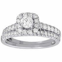 Diamond Bridal Set Ladies Solitaire Halo 14K White Gold Fn Wedding Ring 1.01 Ct - £84.14 GBP